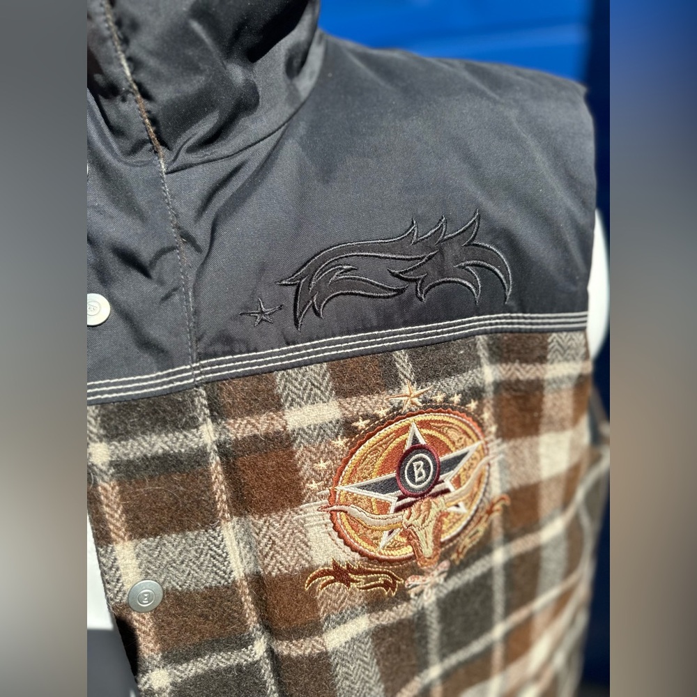 Vintage Bogner Goose Down Embroidered Vest Mens size 44 Bougie Lumberjack Plaid - Picture 4 of 7